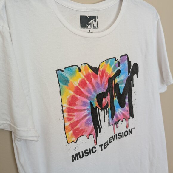 MTV music television tie dye on white t-shirt Large EUC - Picture 2 of 9